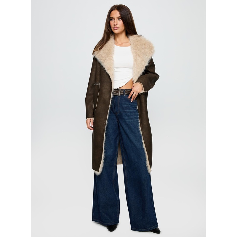 Kairos Shearling Detail Coat Brown