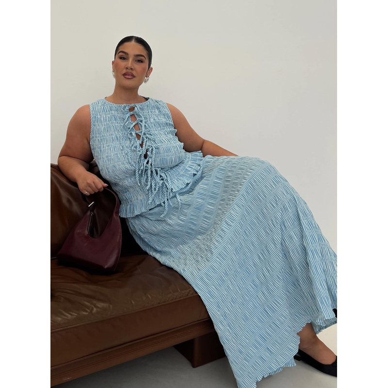 Songbird Shirred Maxi Dress Blue Curve