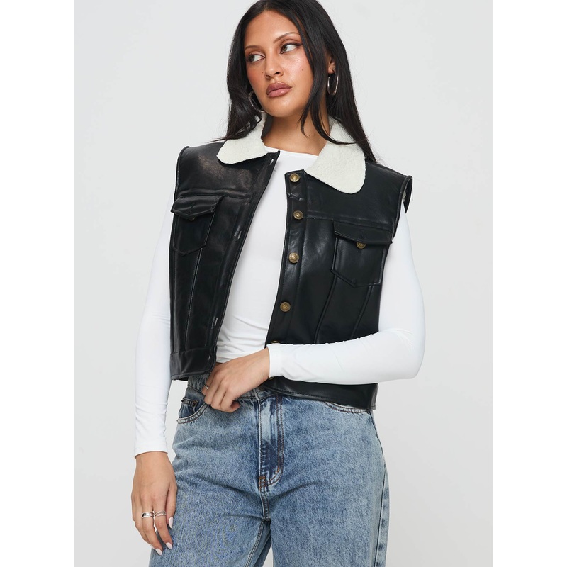Aldari Faux Leather Vest Black