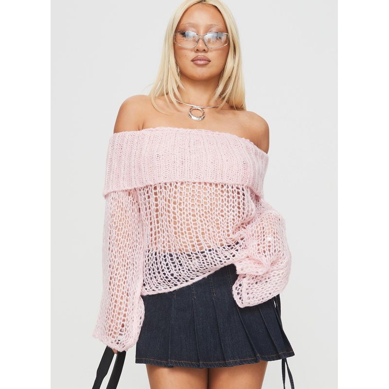 Trapok Off The Shoulder Sweater Pink