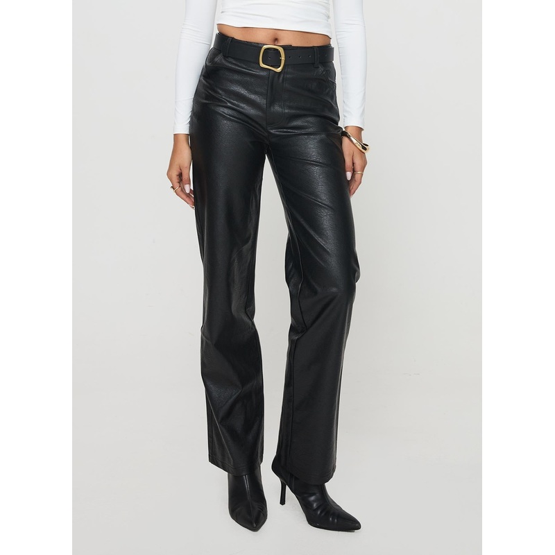 Benner Low Waist Wide Leg Faux Leather Pants Black