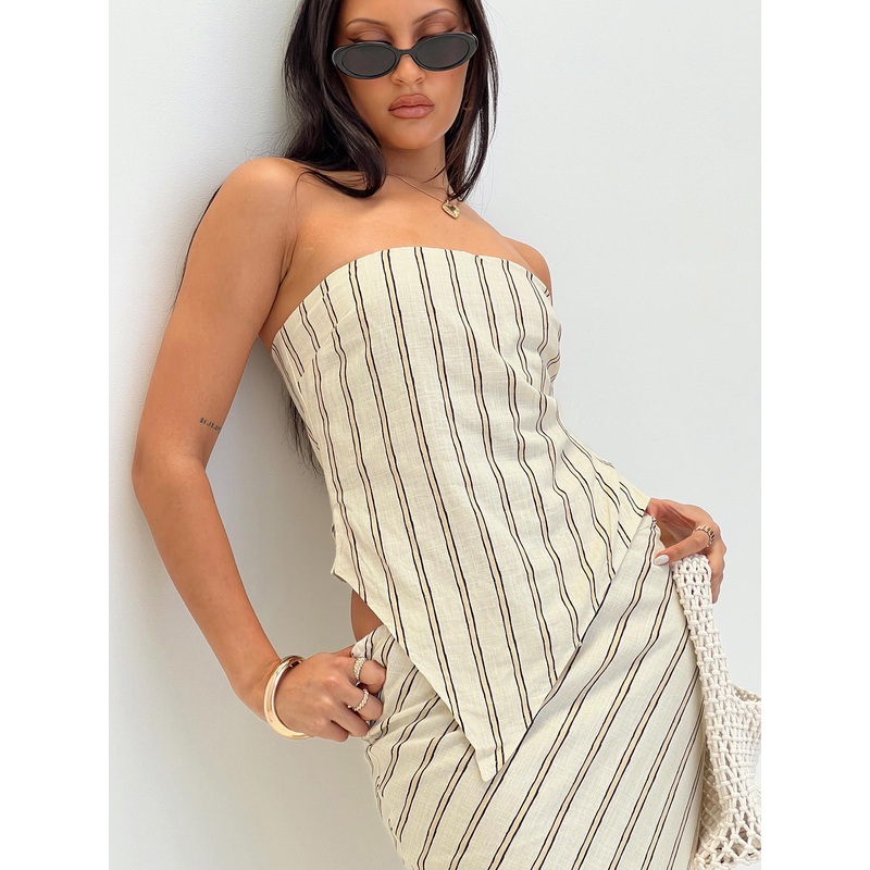 Birdie Asymmetric Linen Blend Top Cream