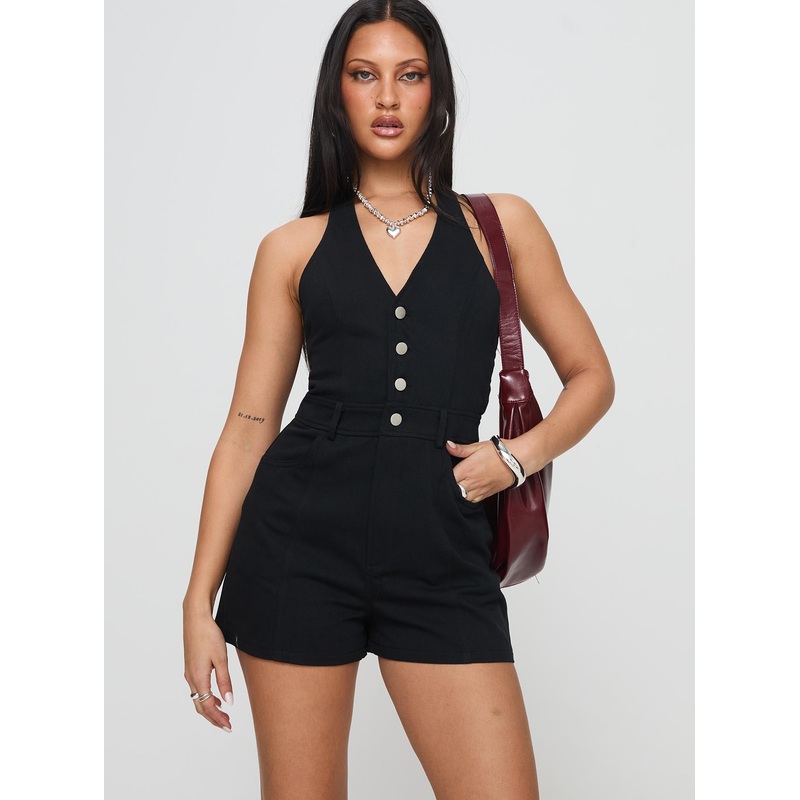 Jayalen Halter Romper Black