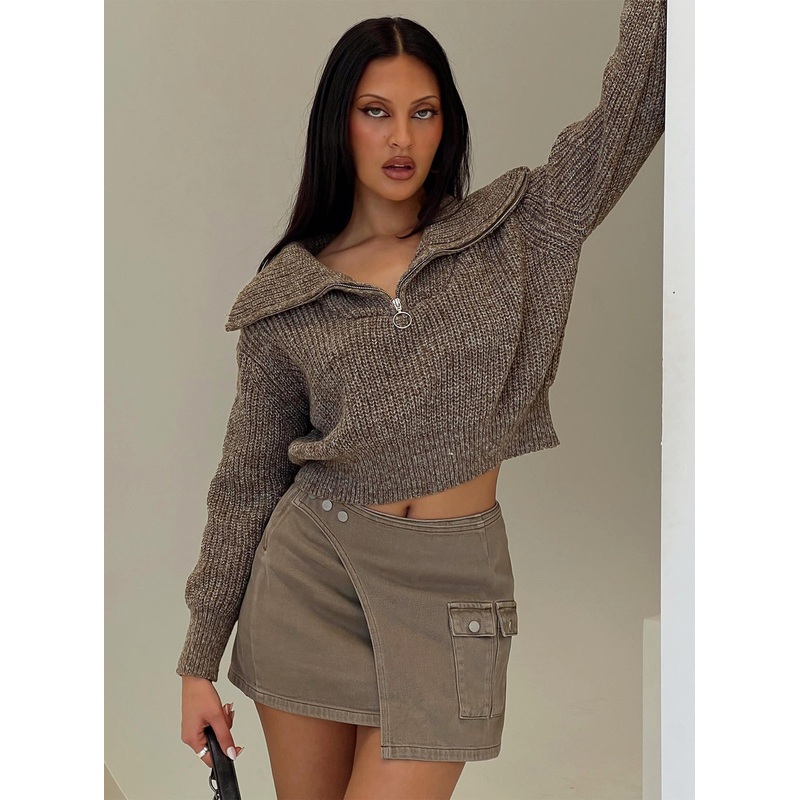 Leightyn Quarter Zip Knit Sweater Beige