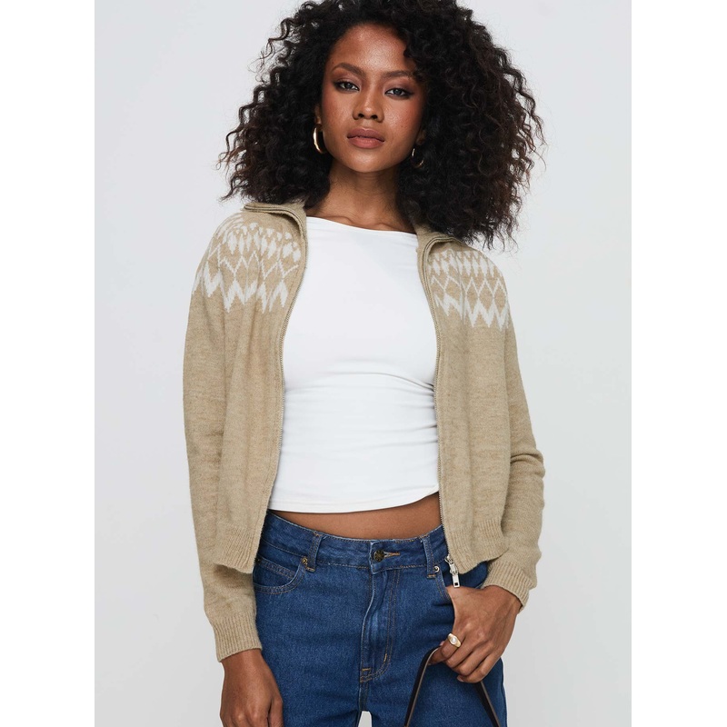 Lumsden Knit Zip Up Jumper Beige