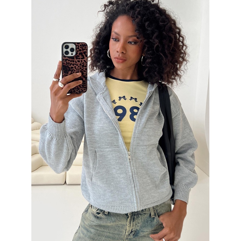 Morrigan Zip Up Hooded Sweater Grey Marle