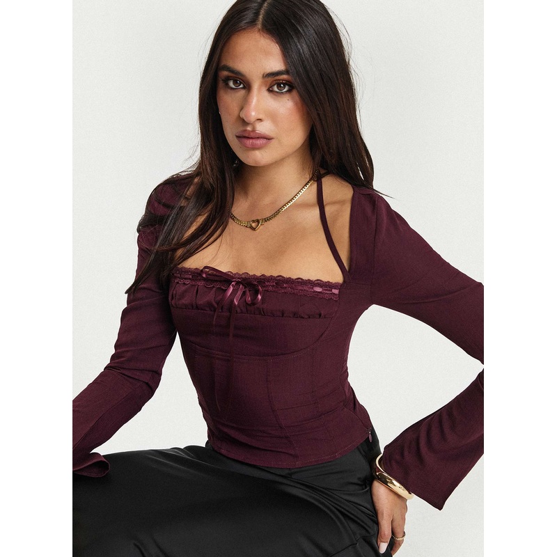 Trynia Long Sleeve Top Burgundy
