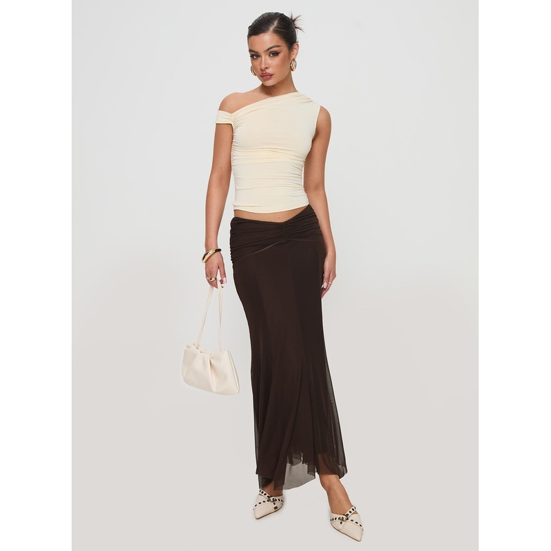 Cavatelli Ruched Maxi Skirt Chocolate