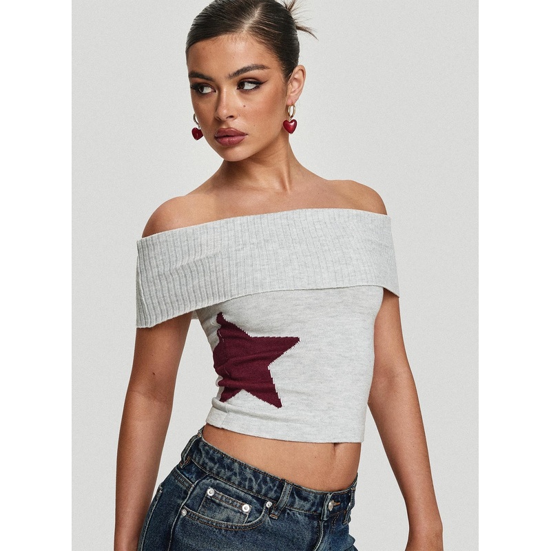 Jacquiel Off The Shoulder Top Grey