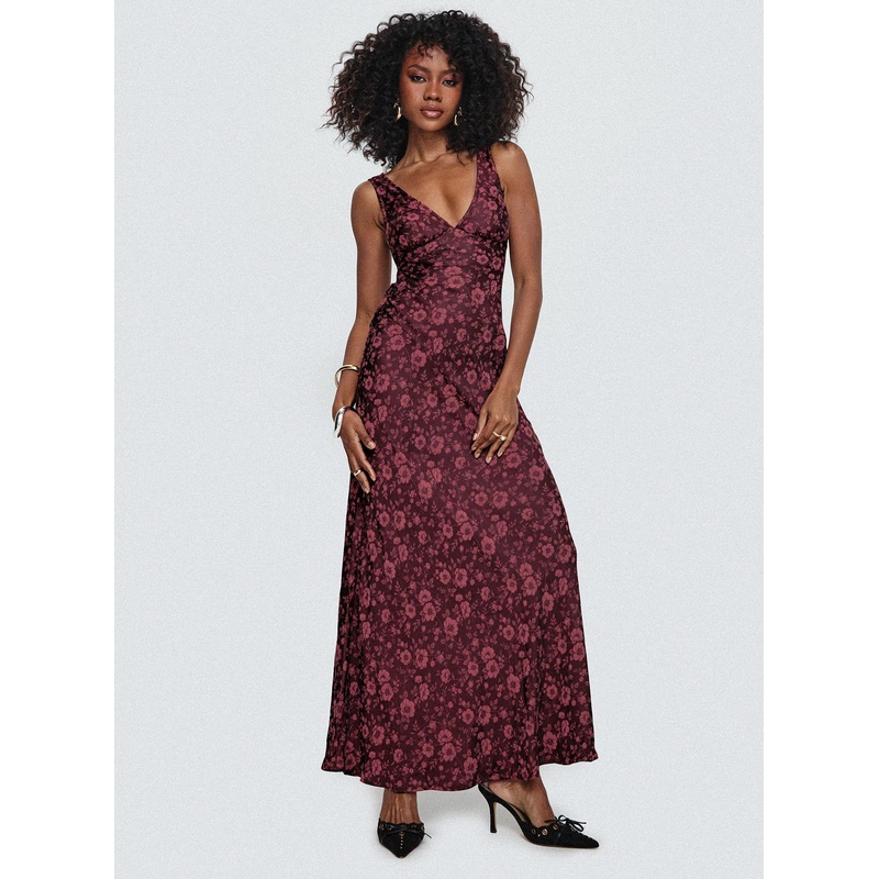 Nell Jacquard Maxi Dress Burgundy