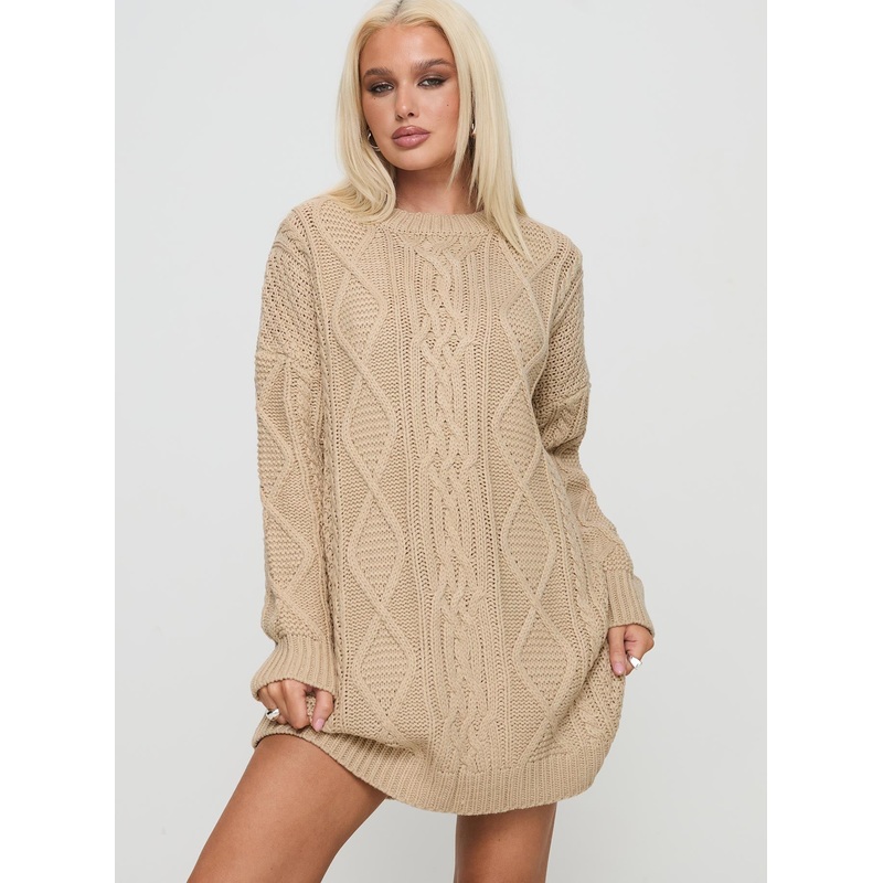 Stellon Knit Sweater Mini Dress Latte