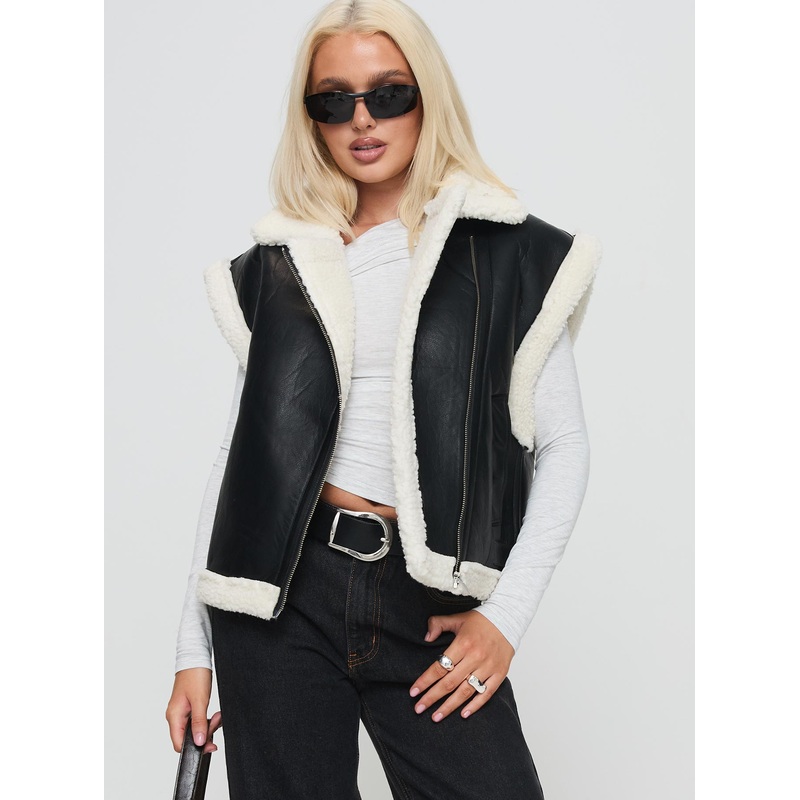 Tailer Shearling Vest Black