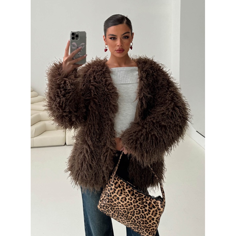 Cheshire Faux Fur Jacket Chocolate