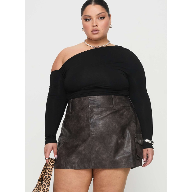 Domenic Faux Leather Mini Skirt Washed Black Curve
