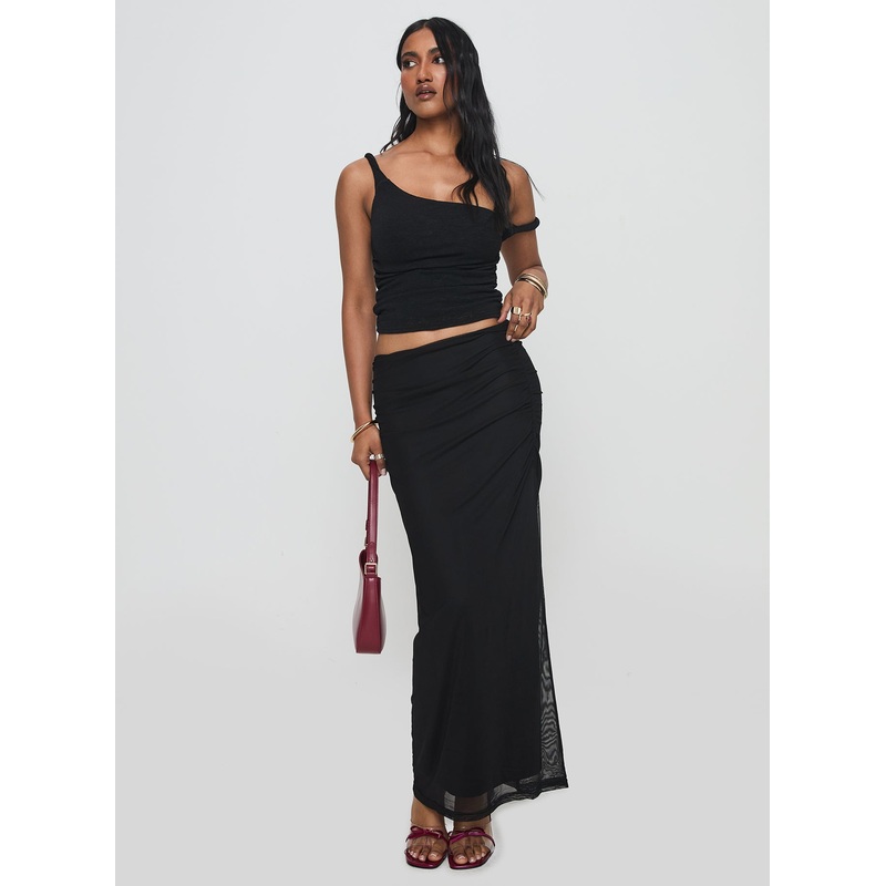 Mastermind Ruched Maxi Skirt Black
