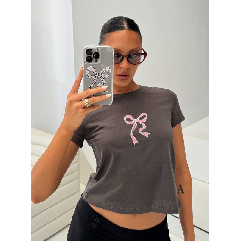 Polly Bow Tee Charcoal