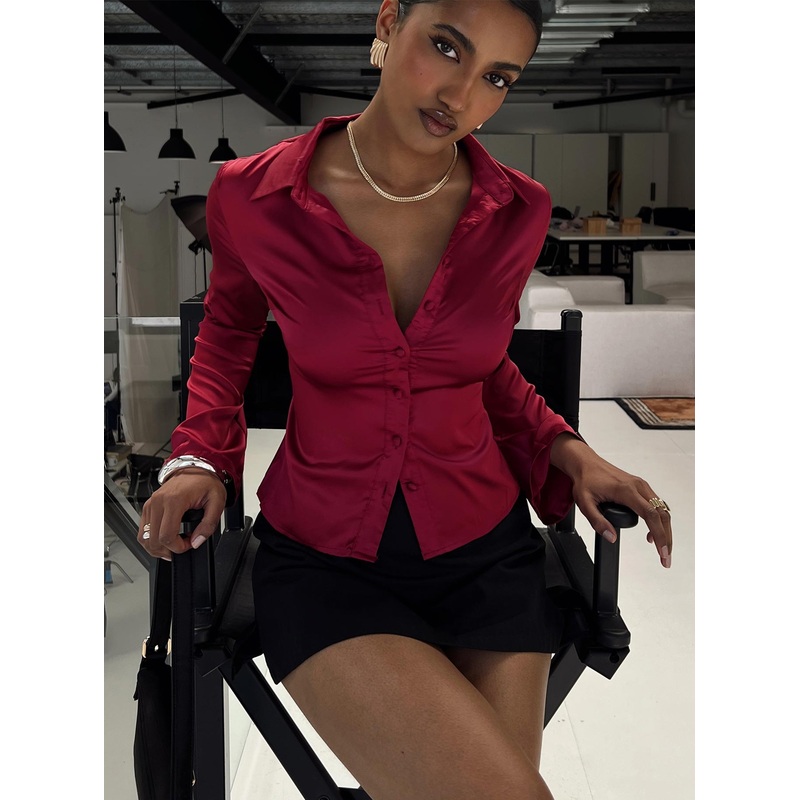 Anni Satin Shirt Burgundy