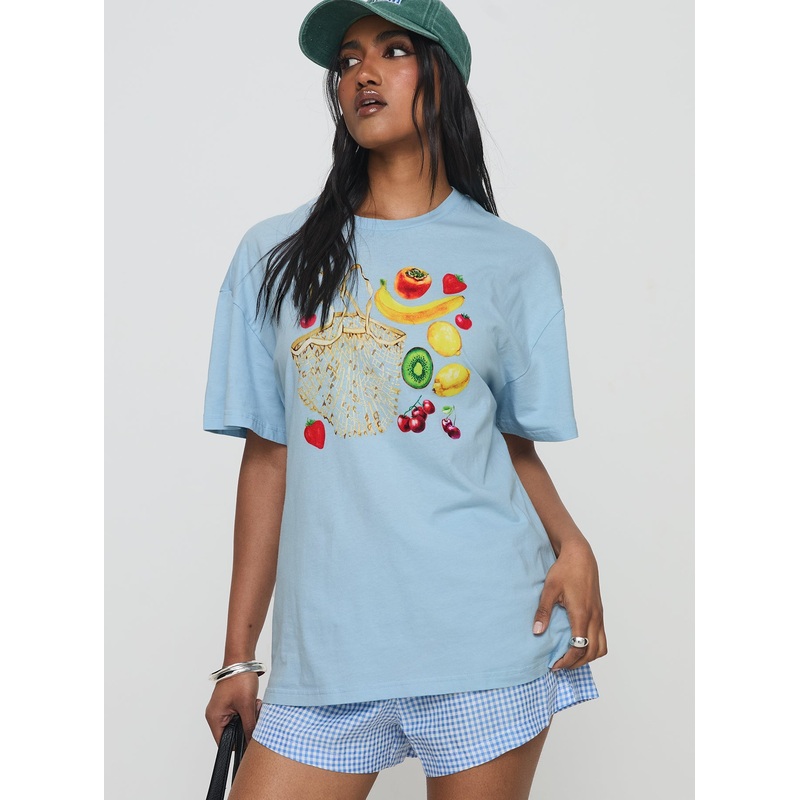 Grocery Run Oversized Graphic Tee Blue