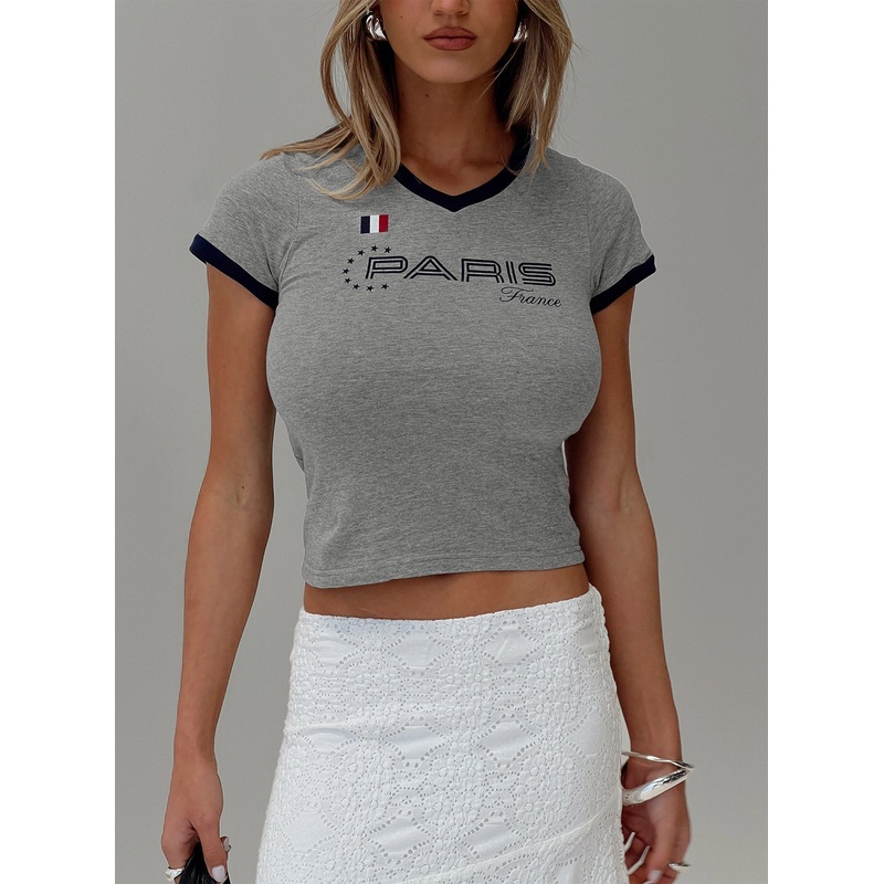 Paris France Tee Grey