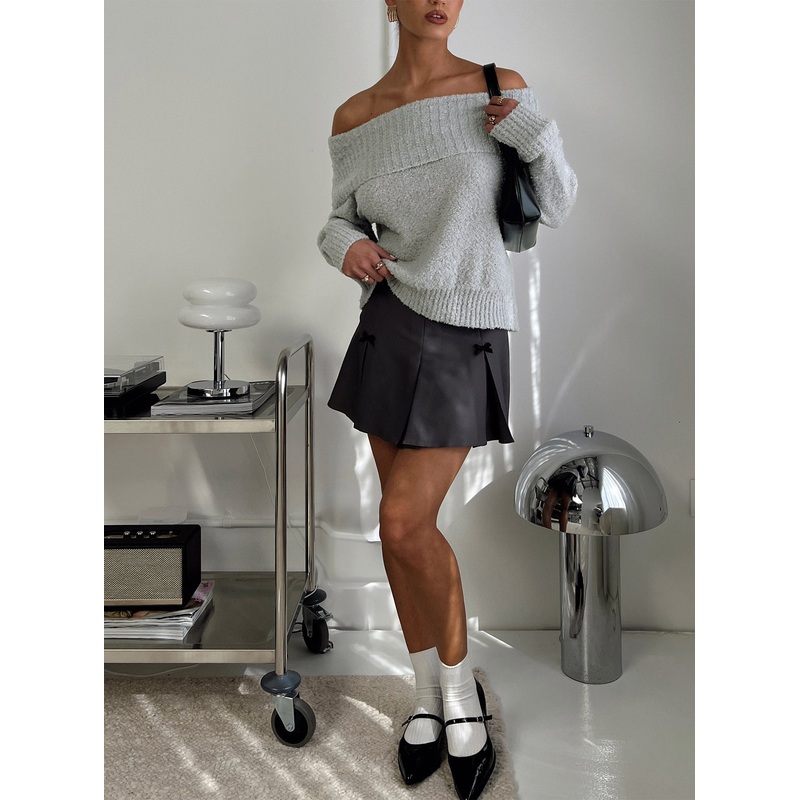 Parkley Boucle Off The Shoulder Sweater Grey Marle