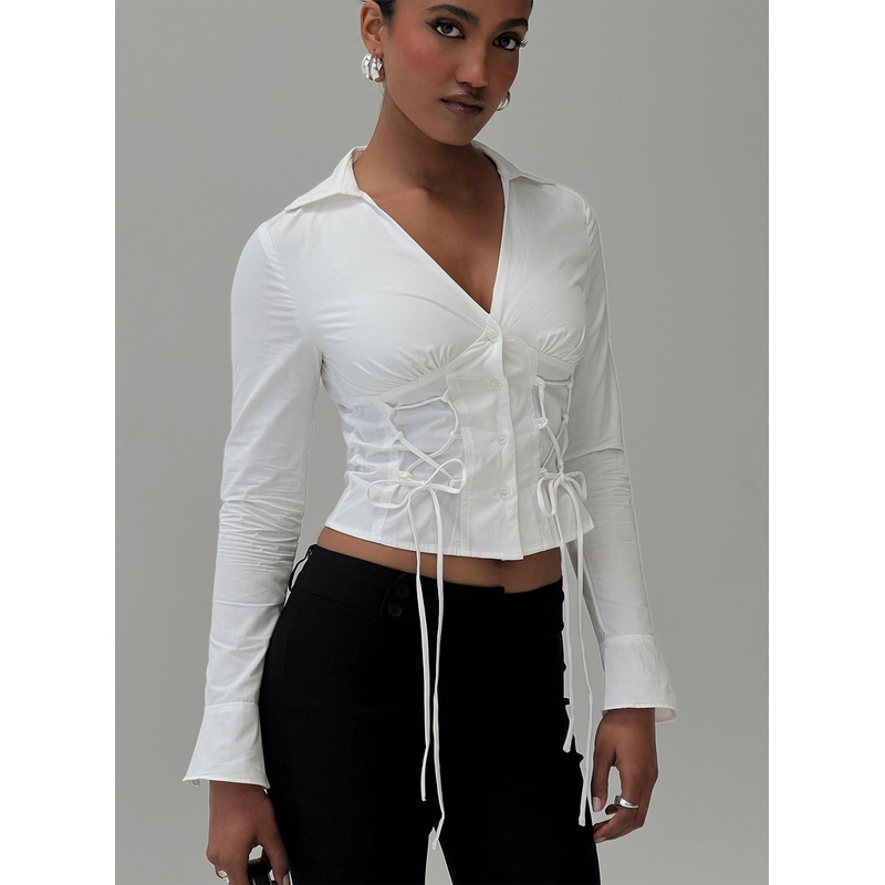 Tied To You Long Sleeve Top White