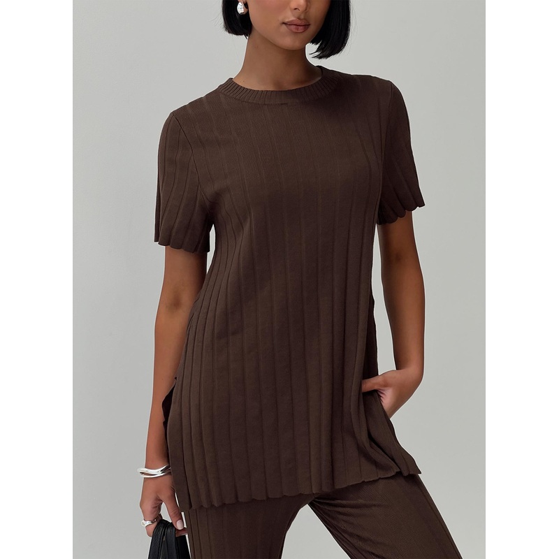 Niah Ribbed Top Chocolate