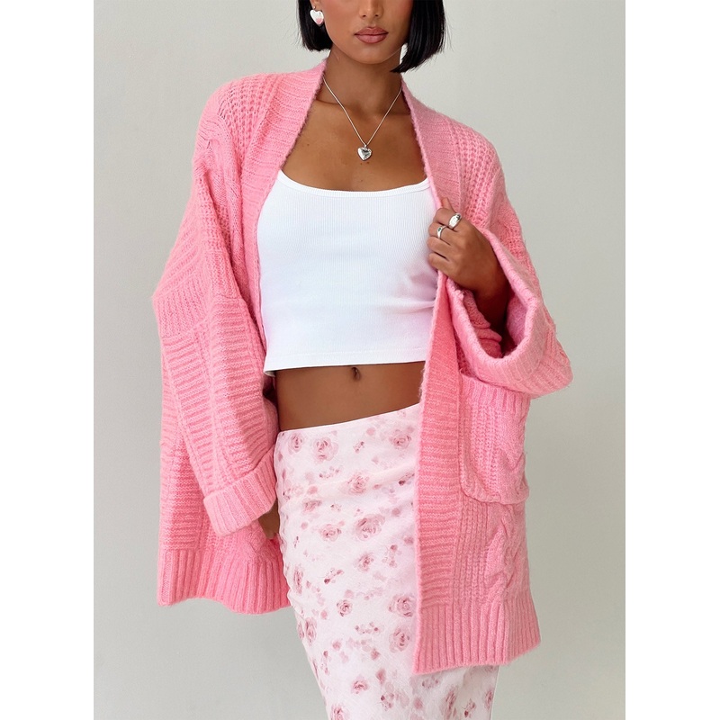 Paisleigh Cable Knit Cardigan Pink