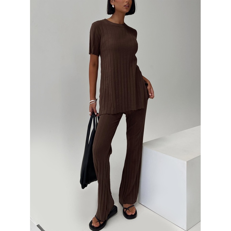 Palomia Ribbed Pants Chocolate