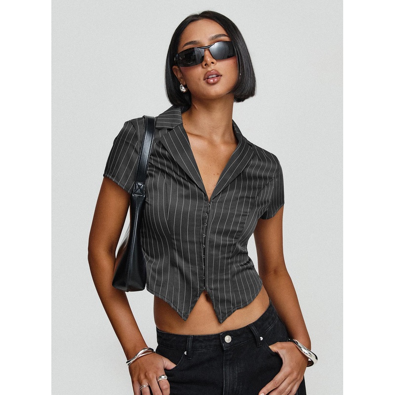 Upper West Side Top Pinstripe Grey