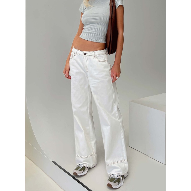 Gage Contrast Stitch Jeans White