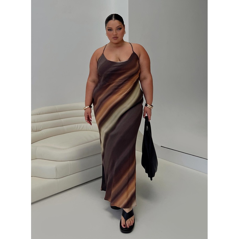 Otillie Maxi Dress Brown Multi Curve