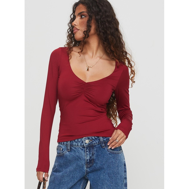 Solitaire Long Sleeve Top Burgundy