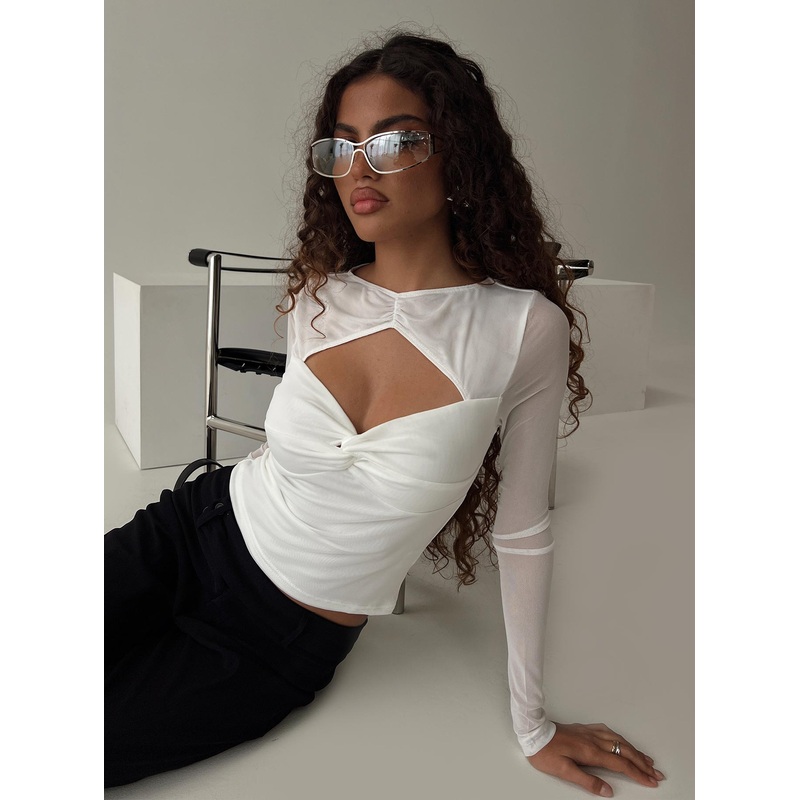Vespire Mesh Long Sleeve Top White