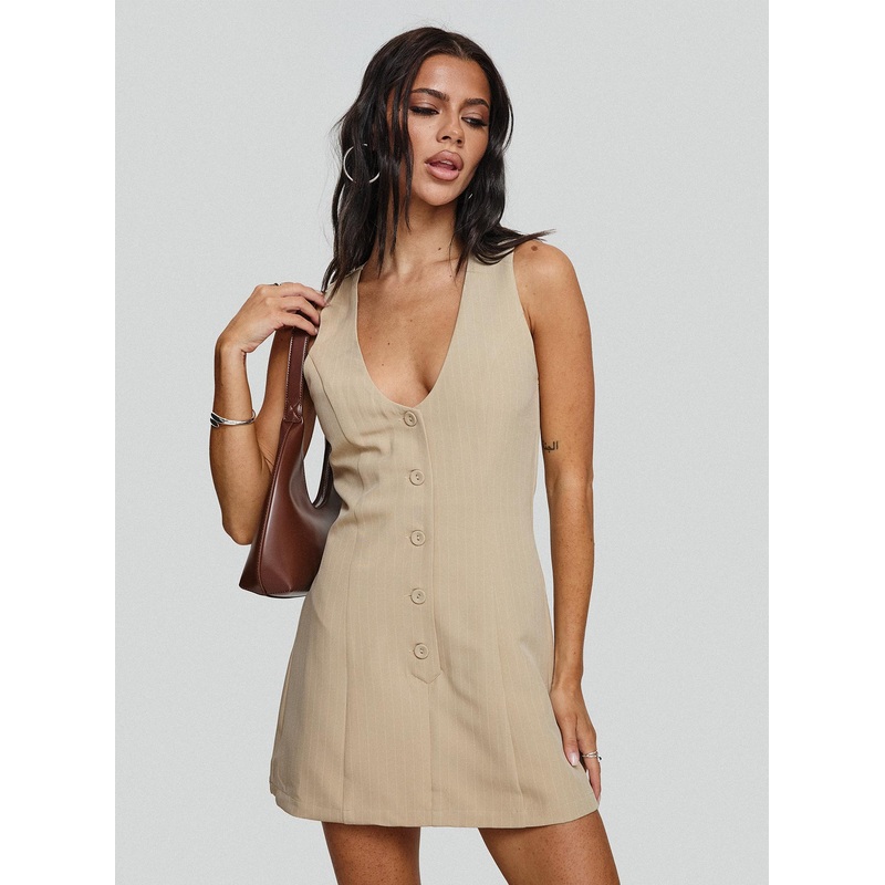 Damico Romper Beige Pinstripe
