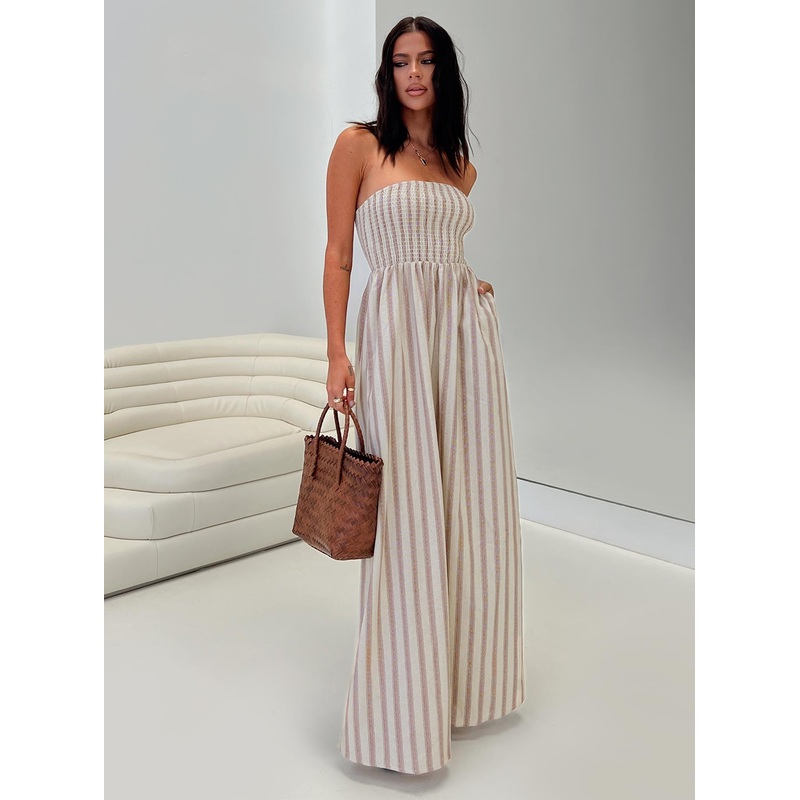 Kohana Strapless Maxi Dress Beige Stripe