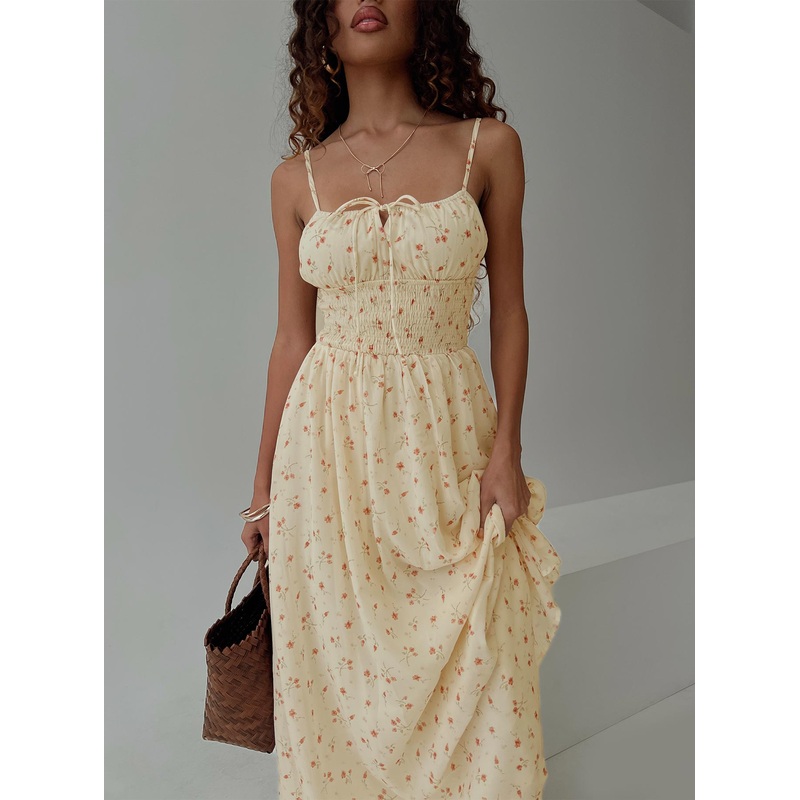Pearle Shirred Maxi Dress Cream Floral