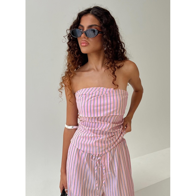 Xandria Strapless Top Pink Stripe
