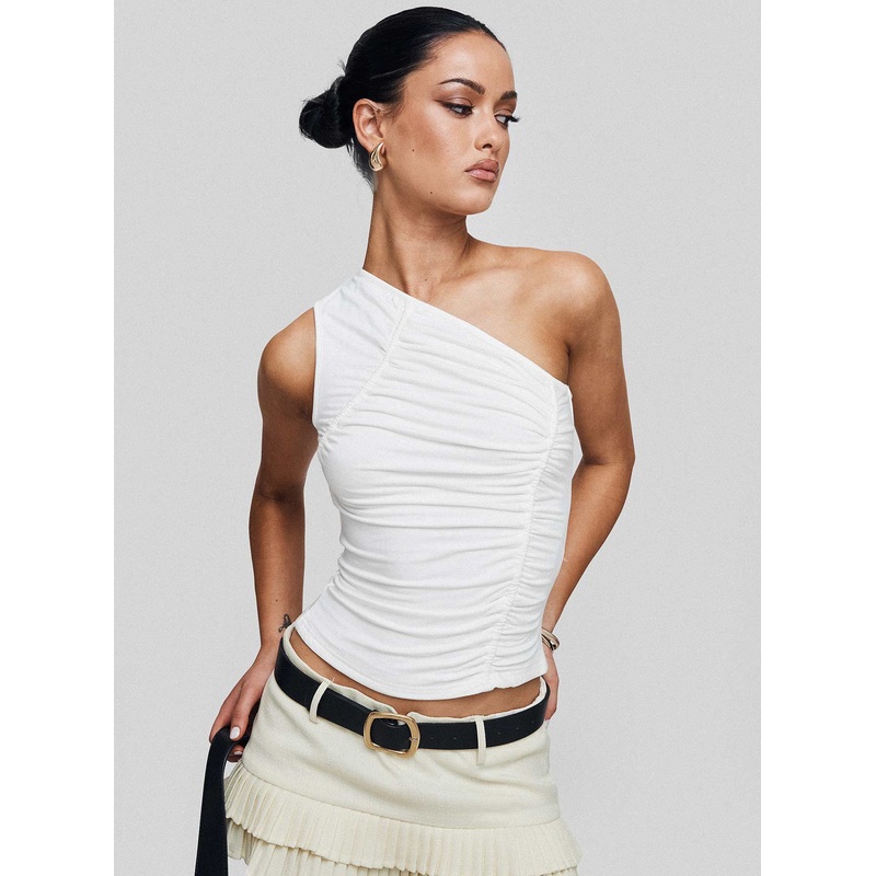 Alodia One Shoulder Ruched Top White