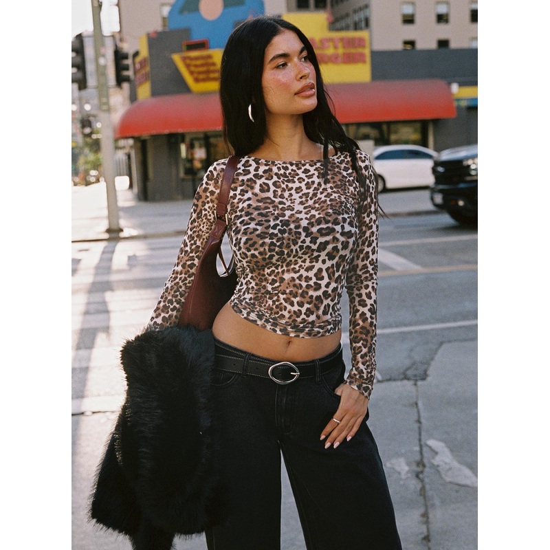Believe Me Long Sleeve Top Leopard