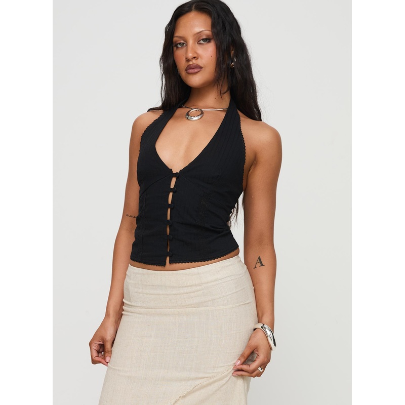 Vayda Halter Top Black