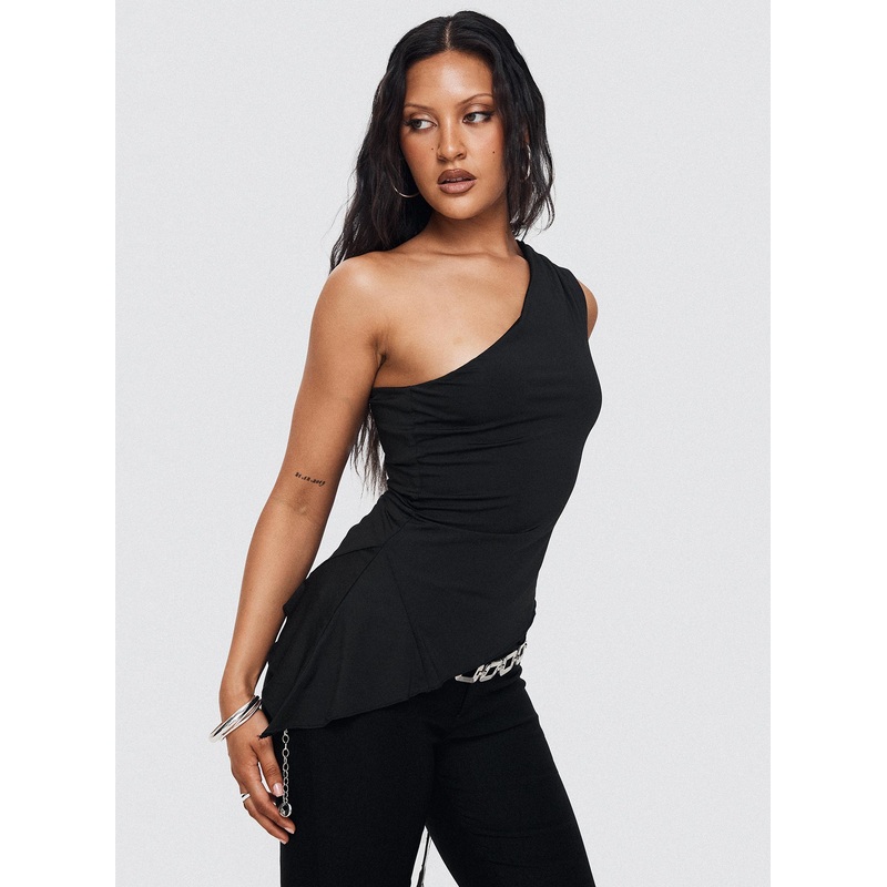Vulnerable One Shoulder Top Black