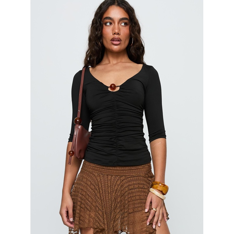 April Showers Hardware Detail Top Black