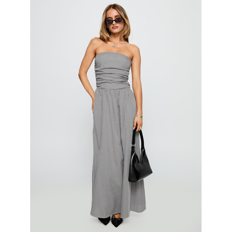 Arkadia Strapless Maxi Dress Black / White Check