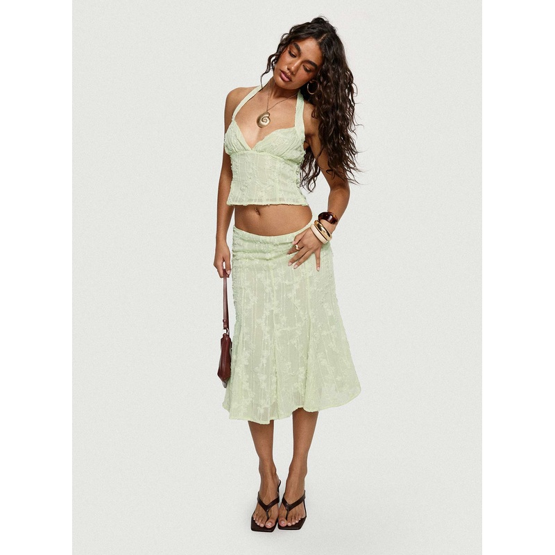 Aspyn Embroidered Midi Skirt Sage Green