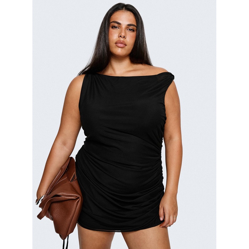 Bella Luna Ruched Mini Dress Black Curve
