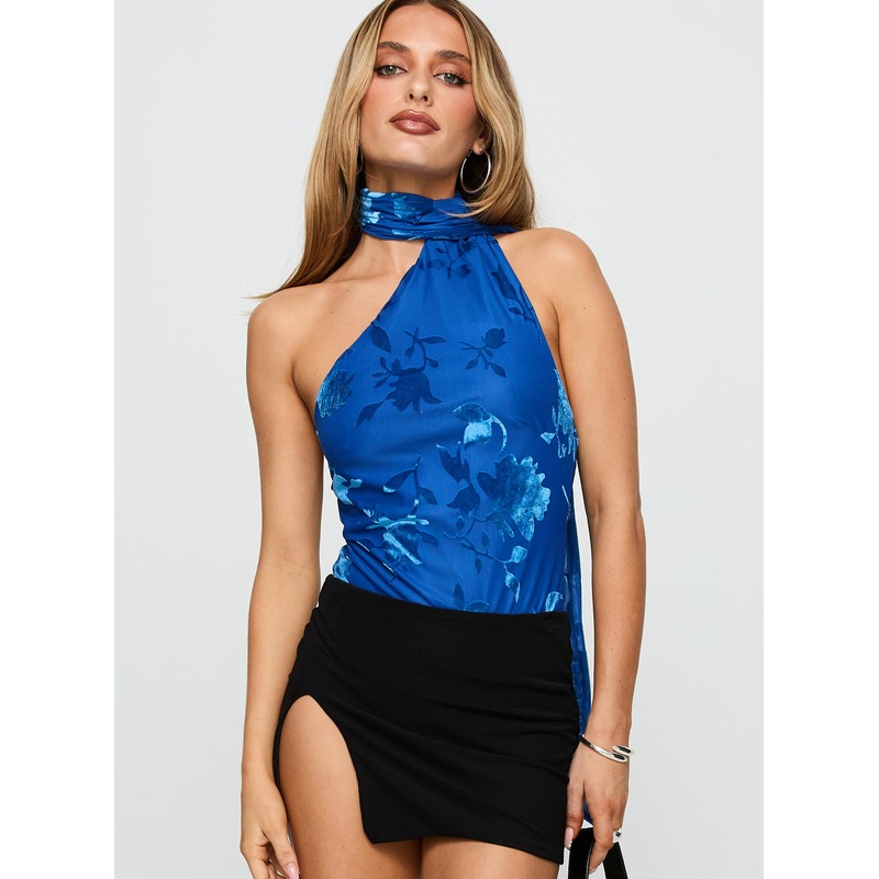 Frostbloom Scarf Neck Bodysuit Blue