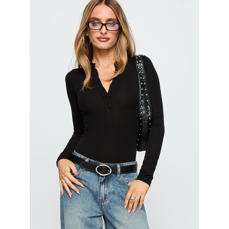 Kandis Long Sleeve Bodysuit Black