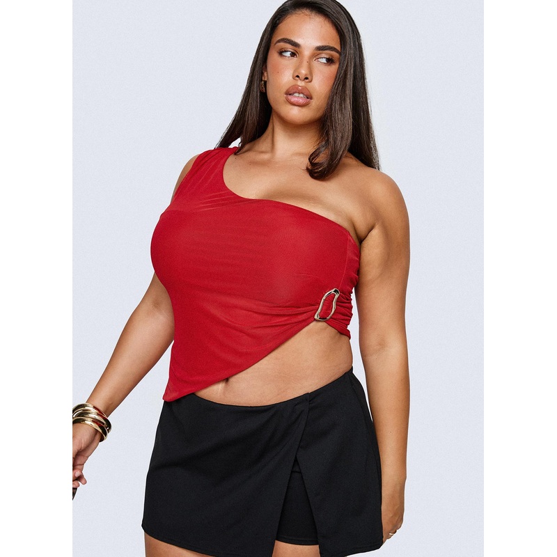 Machiatto One Shoulder Top Red Curve