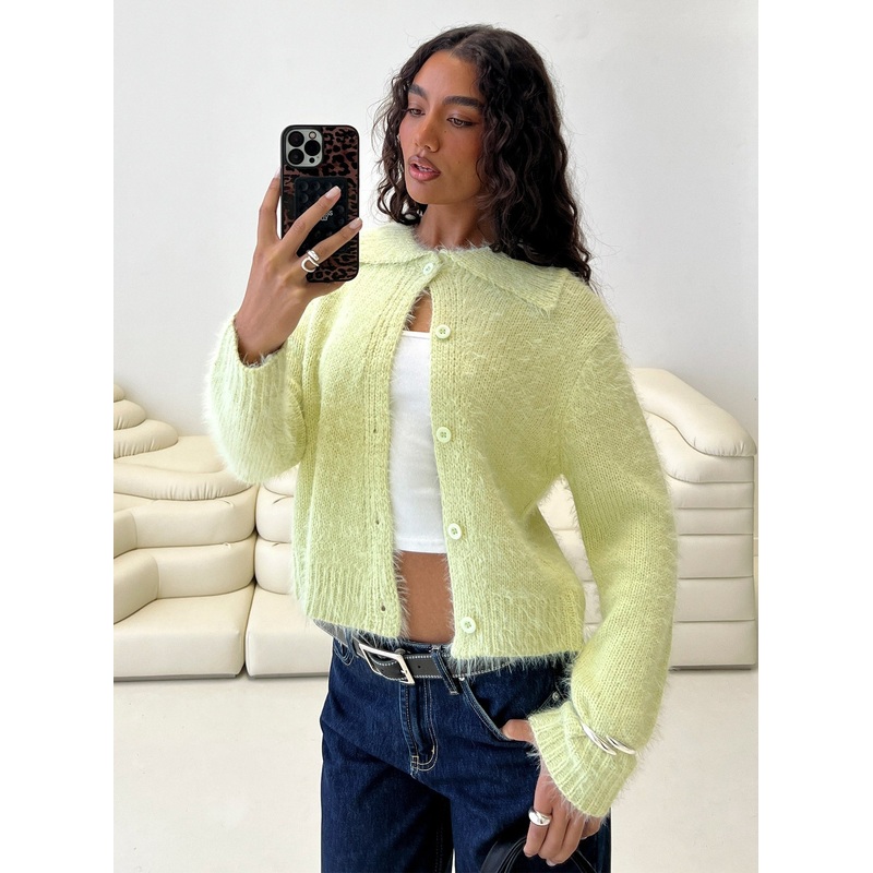 Nayara Collared Asymmetric Knit Sweater Green