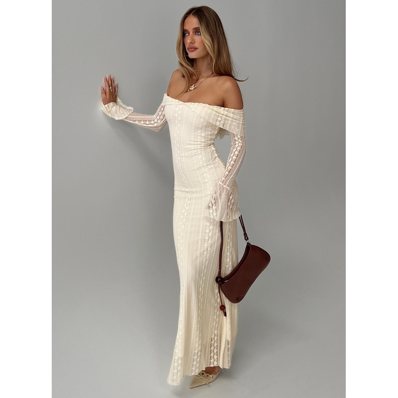 Perdita Long Sleeve Lace Maxi Dress Cream
